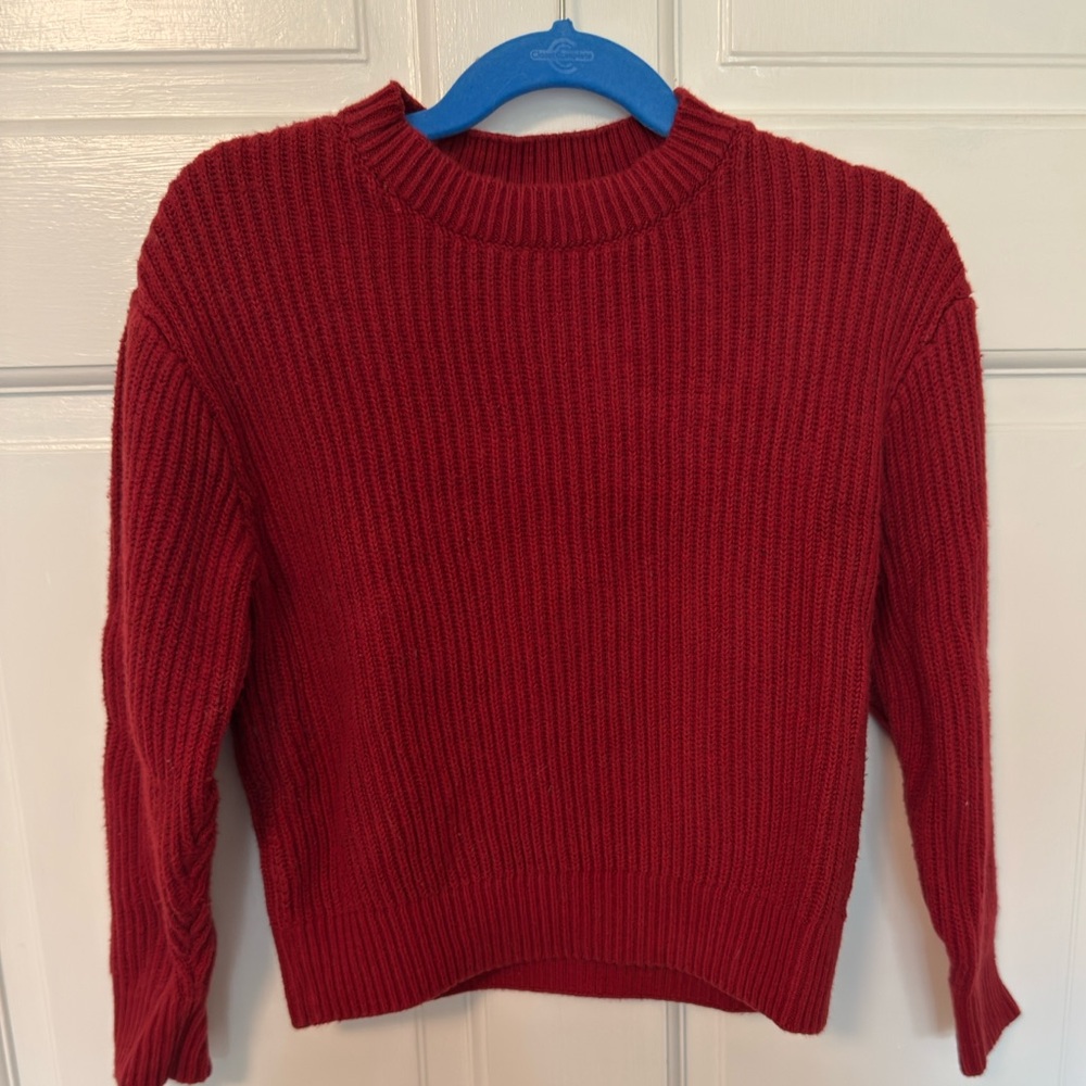 Abercrombie Kids Red Crew Neck Sweater Ribbed Knit